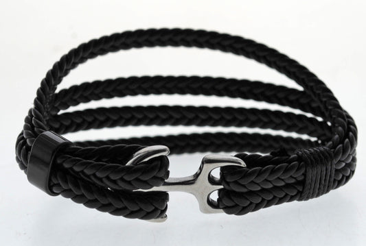 Pulsera negra cuero y acero quirurgico Mod 18