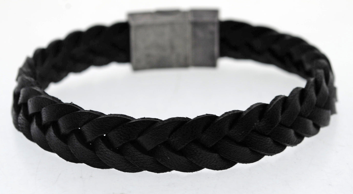 Pulsera negra cuero y acero quirurgico Mod 24