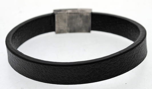 Pulsera negra cuero y acero quirurgico Mod 25