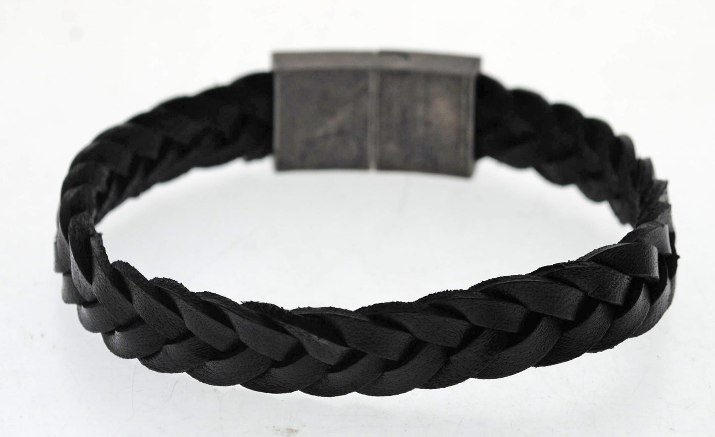 Pulsera negra cuero y acero quirurgico Mod 30