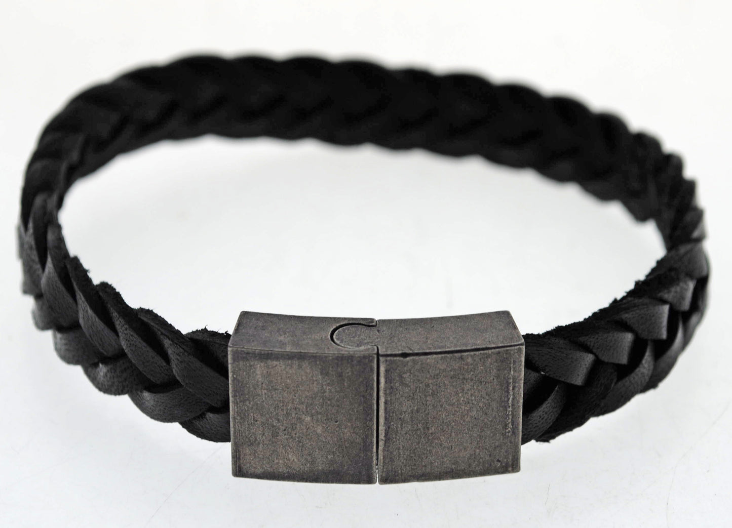 Pulsera negra cuero y acero quirurgico Mod 29