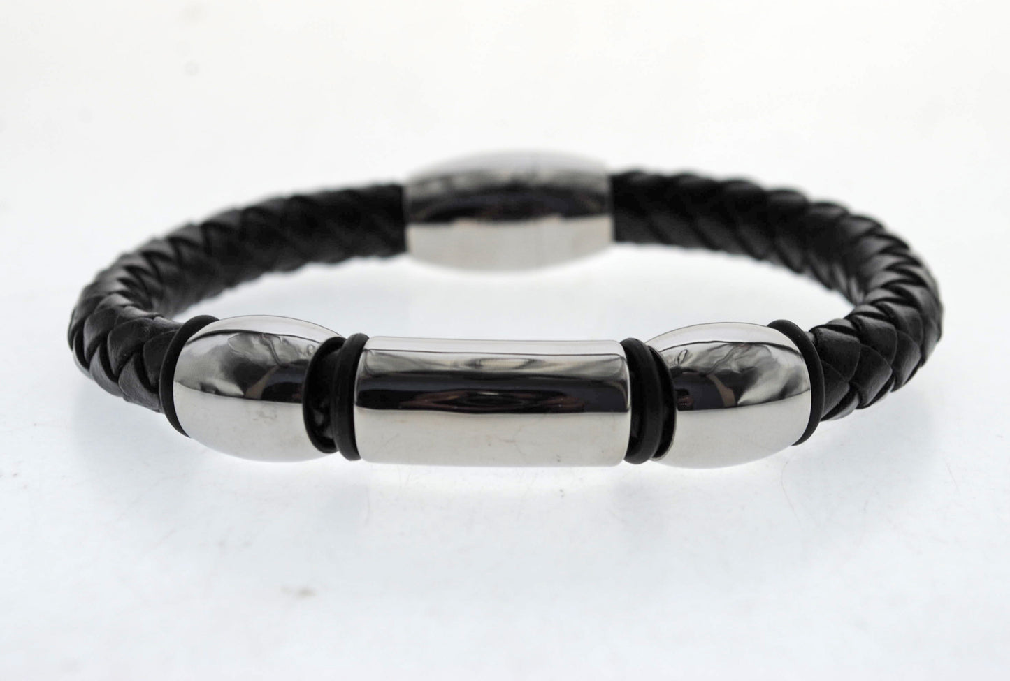 Pulsera negra cuero y acero quirurgico Mod 32