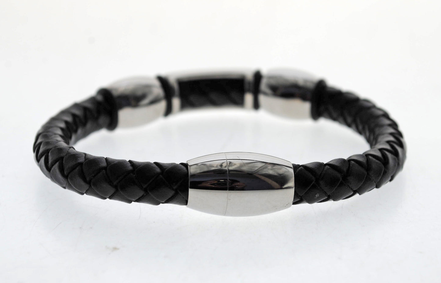 Pulsera negra cuero y acero quirurgico Mod 32