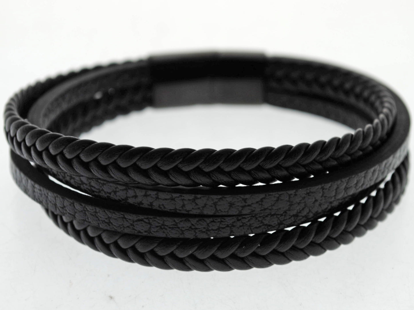 Pulsera negra cuero y acero quirurgico Mod 34