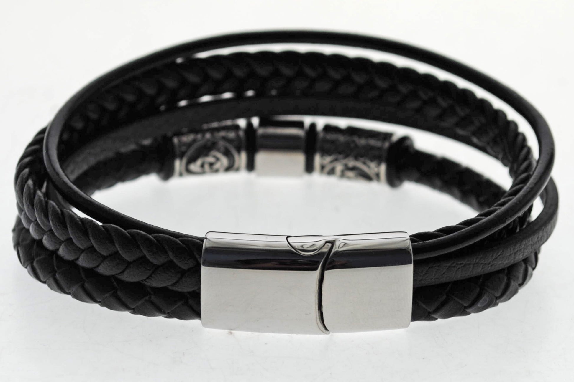 Pulsera Brazalete De Hombre Cuero Y Acero Quirurgico