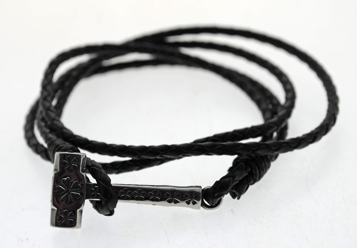 Pulsera negra cuero y acero quirurgico Mod 05