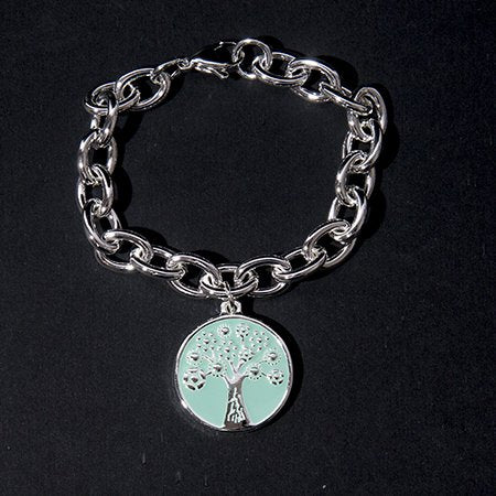 Pulsera D&K Acero Blanco Con Dije Arbol De La Vida Esmaltado Aguamarina / 1000AV-11