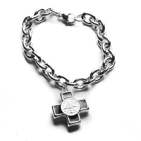 Pulsera Tiffany De Acero Blanco Con Dije Cruz San Benito / 1000RE-28