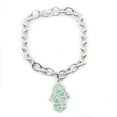 Pulsera acero blanco con dije mano de fatima esmaltada agua marina D&K 19 cm / 1000RE-45