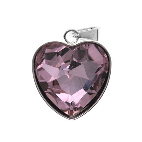 Dije acero blanco corazon con piedra facetada rosa 3 cm D&K - 1300CZ-22