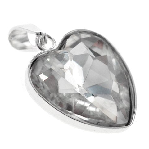 Dije acero blanco corazon con piedra facetada transparente 3 cm D&K - 1300CZ-23