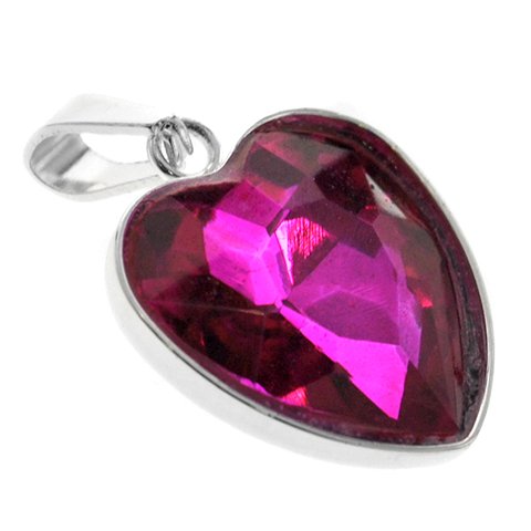 Dije acero blancocorazon con piedra facetada fuscia 3 cm D&K FERIA - 1300CZ-24