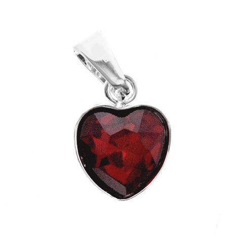 Dije acero blanco corazon con piedra facetada rojo 2 cm D&K - 1300CZ-29