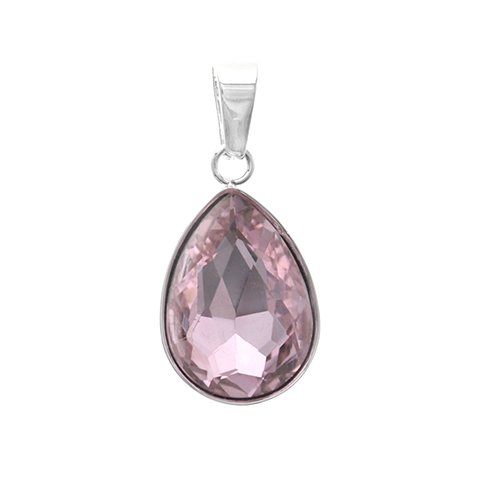 Dije acero blanco gota con piedra facetada rosa 3 cm D&K - 1300PI-10