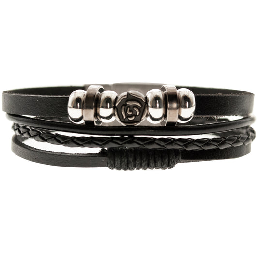 Pulsera negra cuero eco y Alloy Mod 01