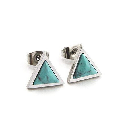 Aros acero pasante triangulo con piedra turquesa D&K / 200PI-20