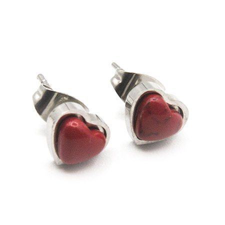 Aros acero pasante Corazón con piedra roja D&K / 200PI-22