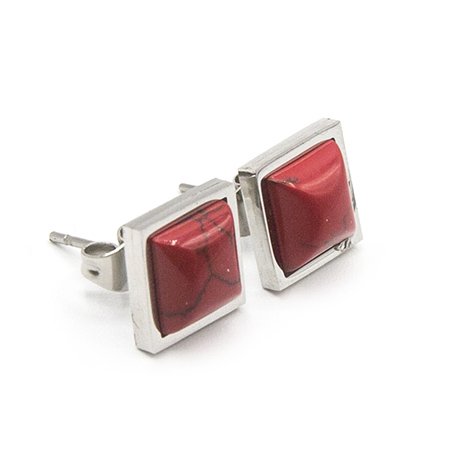 Aros acero pasante rombo con piedra roja D&K / 200PS-27