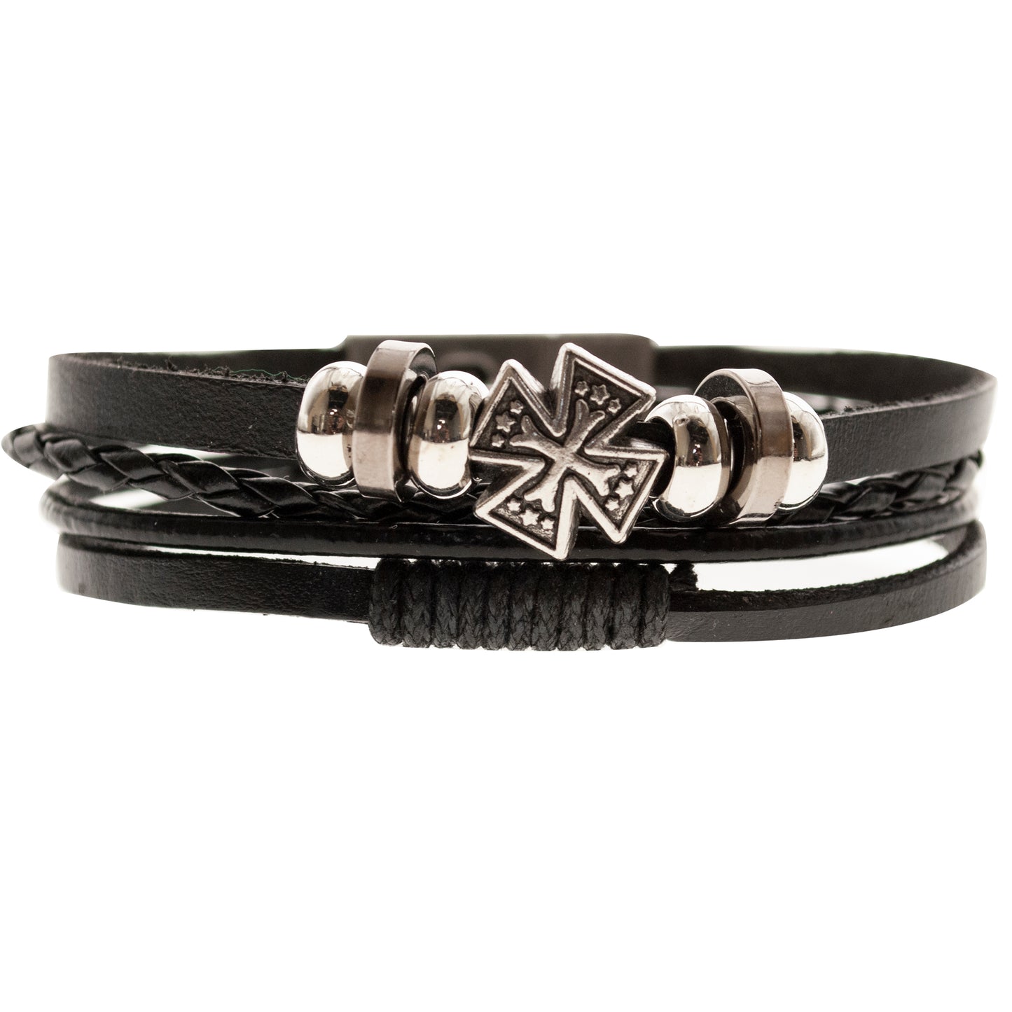 Pulsera negra cuero eco y Alloy Mod 03