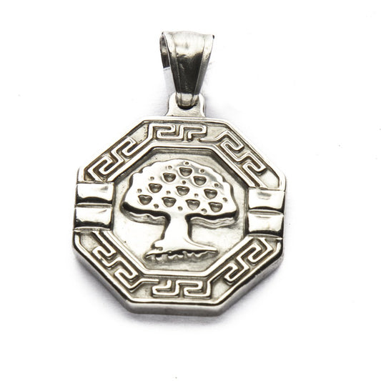 Dije Medalla Arbol De La Vida Octágono Con Guarda de Acero Quirúrgico 316L. Alt: 3,6 cm Incl. Argolla. / 500AV-1