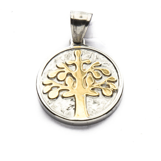 Dije Medalla Arbol De La Vida Con Dorado Facetado de Acero Quirúrgico 316L. Alt: 3,5 cm Incl. Argolla. / 500AV-19