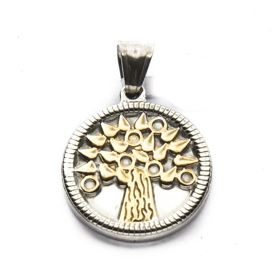 Dije Medalla D&K Arbol De La Vida Con Dorado de Acero Quirúrgico 316L. Alt: 3,6 cm Incl. Argolla. / 500AV-29