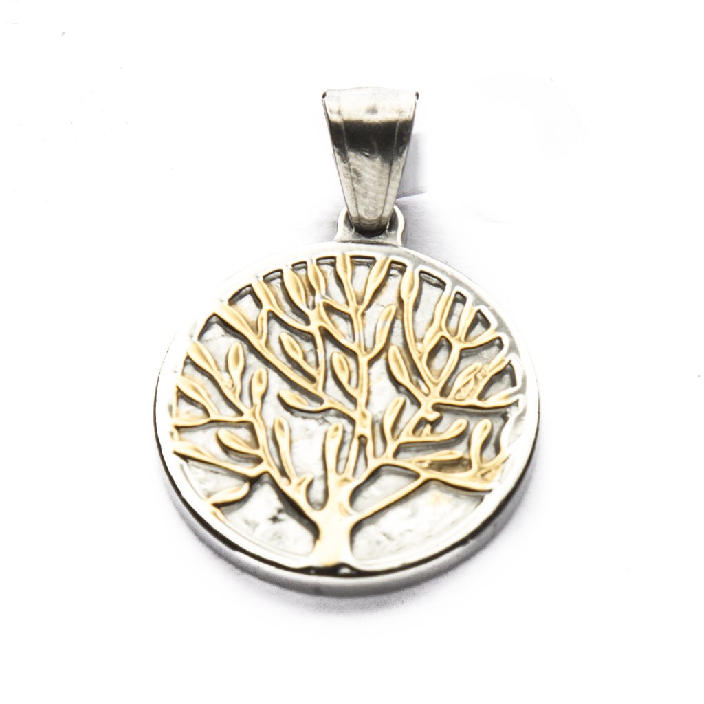 Dije Medalla Arbol De La Vida Con Dorado de Acero Quirúrgico 316L. Alt: 3,5 cm Incl. Argolla. / 500AV-31