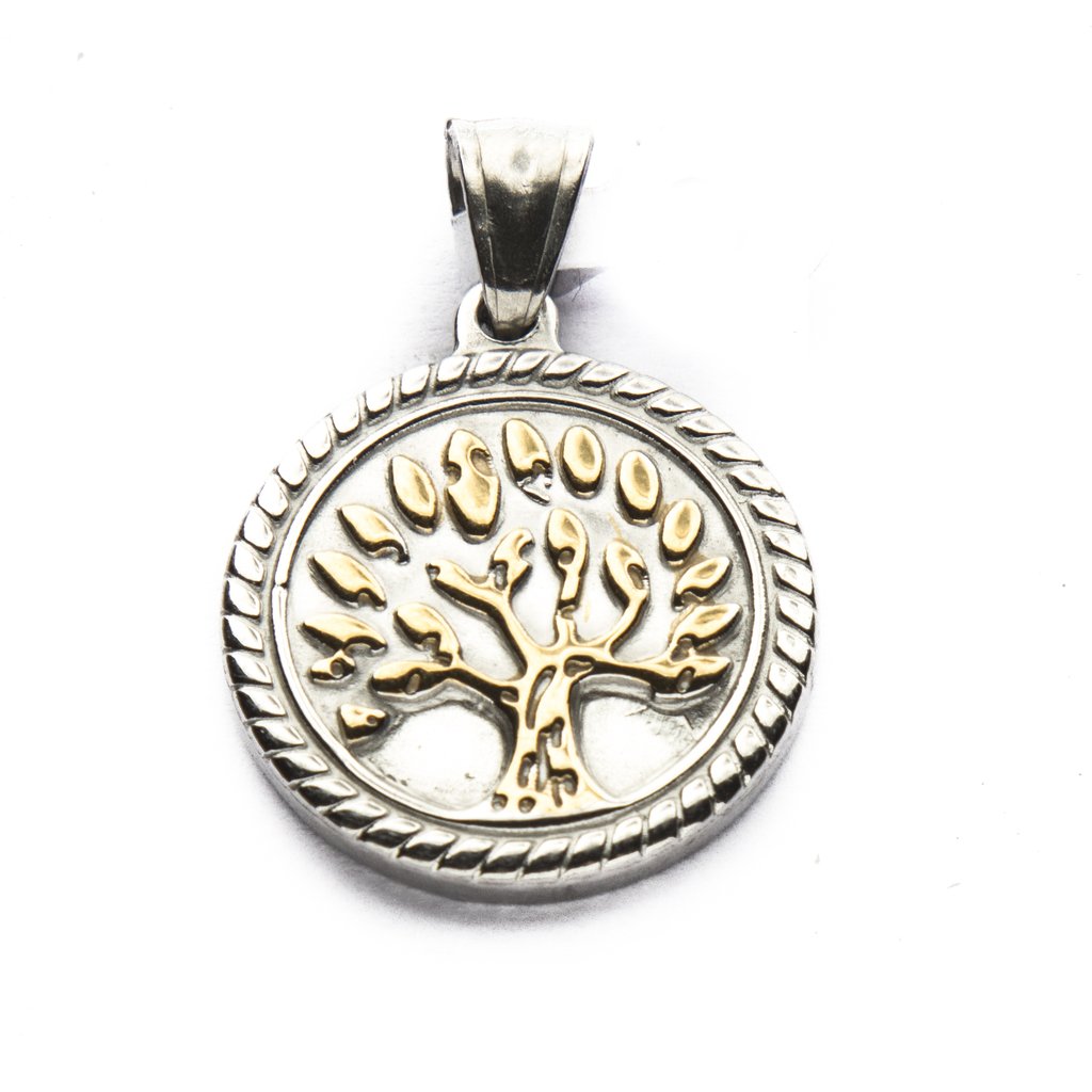 Dije Medalla Arbol De La Vida Con Dorado de Acero Quirúrgico 316L. Alt: 3,5 cm Incl. Argolla. / 500AV-35