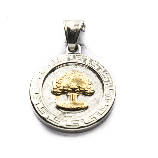 Dije Medalla Arbol De La Vida Dorado Con Guarda de Acero Quirúrgico 316L. Alt: 3,5 cm Incl. Argolla. / 500AV-42