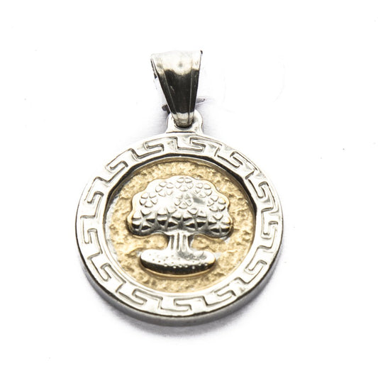 Dije Medalla Arbol De La Vida Fondo Dorado Con Guarda de Acero Quirúrgico 316L. Alt: 3,5 cm Incl. Argolla. / 500AV-43