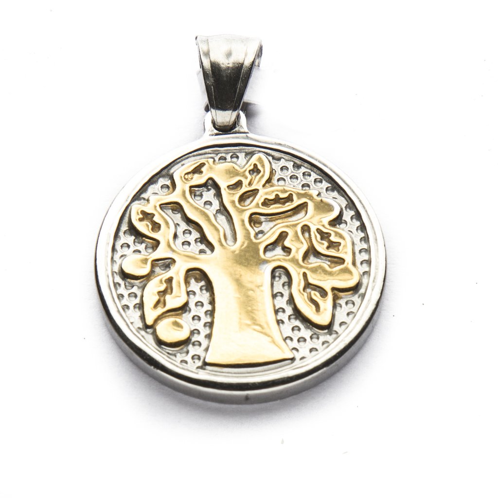 Dije Medalla Arbol De La Vida Con Dorado de Acero Quirúrgico 316L. Alt: 3,6 cm Incl. Argolla. / 500AV-51