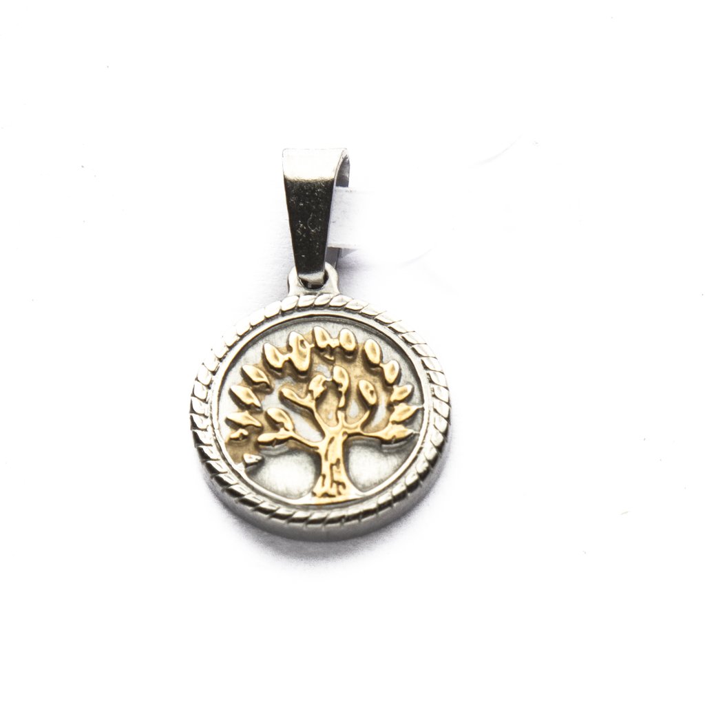 Dije Medalla Arbol De La Vida Con Dorado de Acero Quirúrgico 316L. Alt: 2,4 cm Incl. Argolla. / 500AV-65