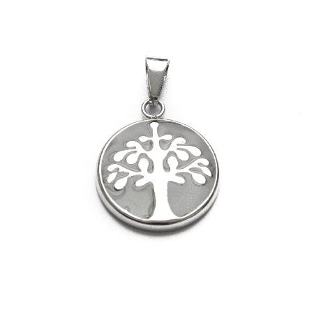 Dije Medalla D&K Arbol De La Vida Inflado Esmaltado Negro de Acero Quirúrgico 316L. Alt: 3,9 cm Incl. Argolla. / 500AV-95