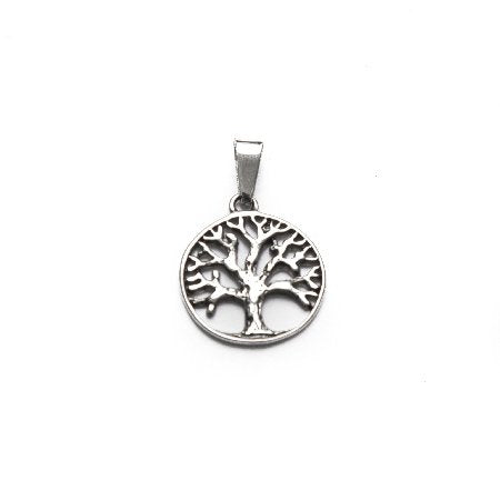 Dije Medalla D&K Arbol De La Vida Calado Con Detalles Esmaltado Negro de Acero Quirúrgico 316L. Alt: 2,9 cm Incl. Argolla. / 500AV-96