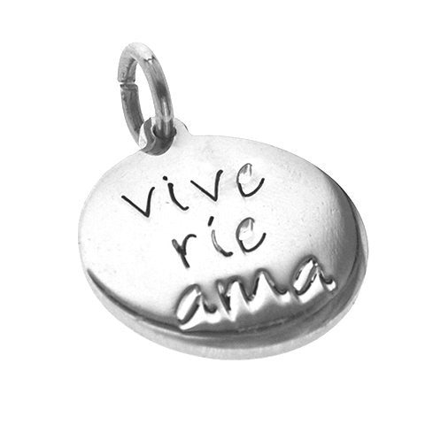 Dije de acero vive, rie, ama 3 cm con argolla incl. / 500FR-13