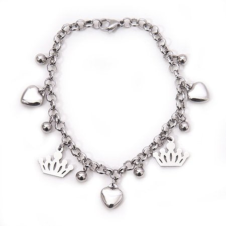 Pulsera rolo con dijes corona y Corazón 5 mm 19 cm D&K / 600CO-26