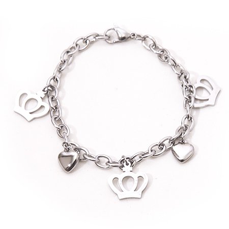 Pulsera con dijes corona y Corazón 5 mm 20 cm D&K / 600CO-27