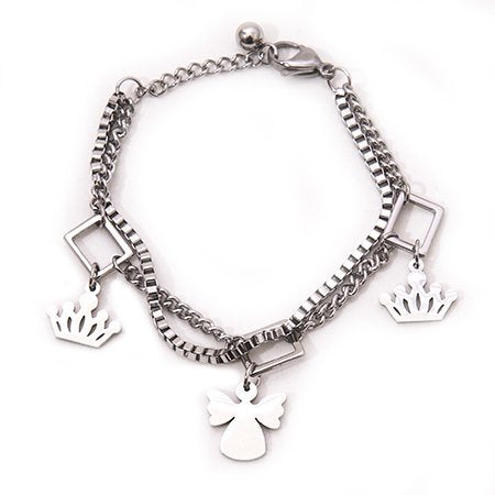 Pulsera doble con dijes corona y angelito 21 cm D&K / 600CO-33