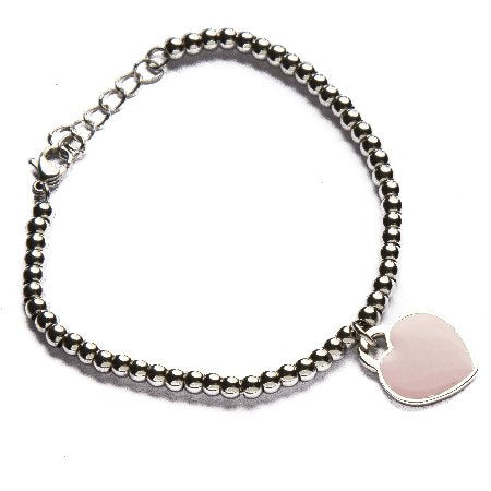 Pulsera Pelotitas Con Dije Corazón Esmaltado Rosa D&K / 600CZ-12