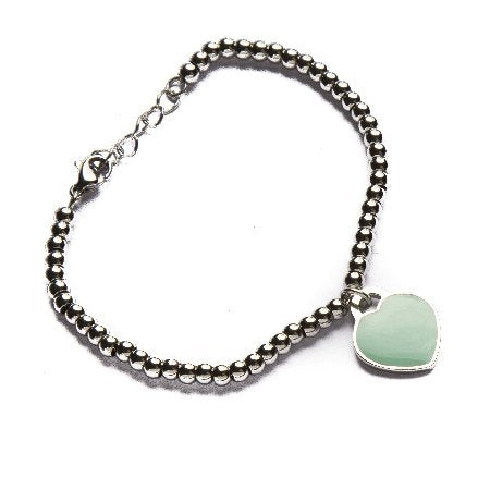 Pulsera Pelotitas Con Dije Corazón Esmaltado Aguamarina D&K / 600CZ-13