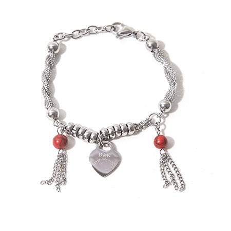 Pulsera D&K con dijes Corazónes y bolitas rojas / 600CZ-35