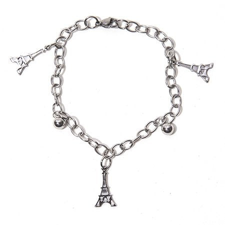 Pulsera D&K Con Dijes Torre Eiffel Y Pelotitas De Acero / 600DI-33