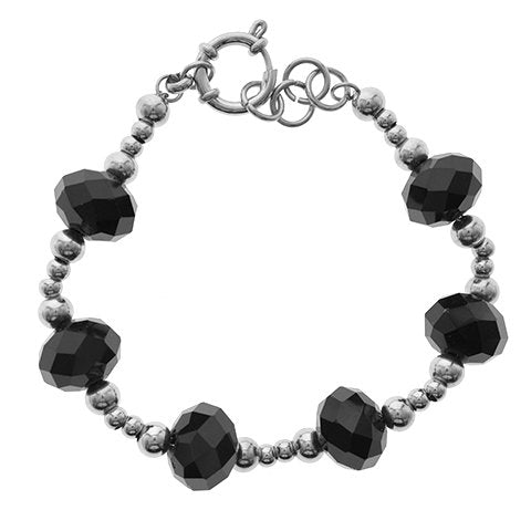 Pulsera acero con cristal T-Swarovski negro con cierre marinero D&K / 600PI-31