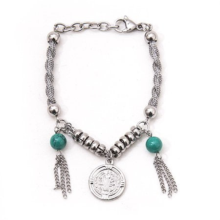 Pulsera con dije San Benito y bolitas verdes D&K / 600RE-132