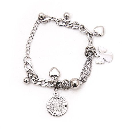 Pulsera grumet con medalla San Benito y dijes D&K / 600RE-136