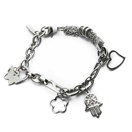 Pulsera Con Dije Mano De Fatima, Mariposa Y Corazón / 600RE-3