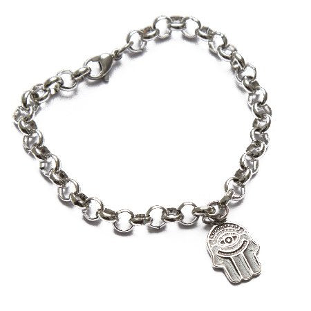 Pulsera Con Dije Mano De Fatima Esmaltado En Negro / 600RE-50