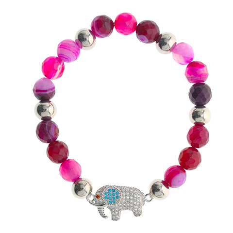 Pulsera Acero Quirúrgico Piedras T-SW Degradé Violet Dije Elefante / 600PI-64