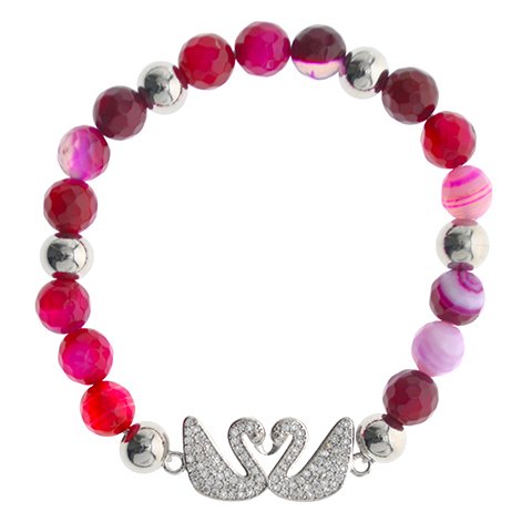 Pulsera Acero Quirúrgico Piedras T-SW Degradé Violet Dije Dos Cisnes / 600PI-65