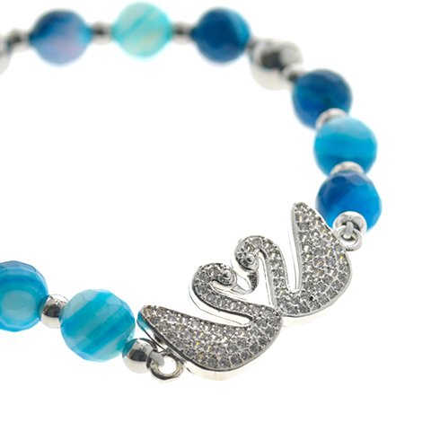 Pulsera Acero Quirúrgico Piedras T-SW Degradé Blue Dije Dos Cisnes / 600PI-66